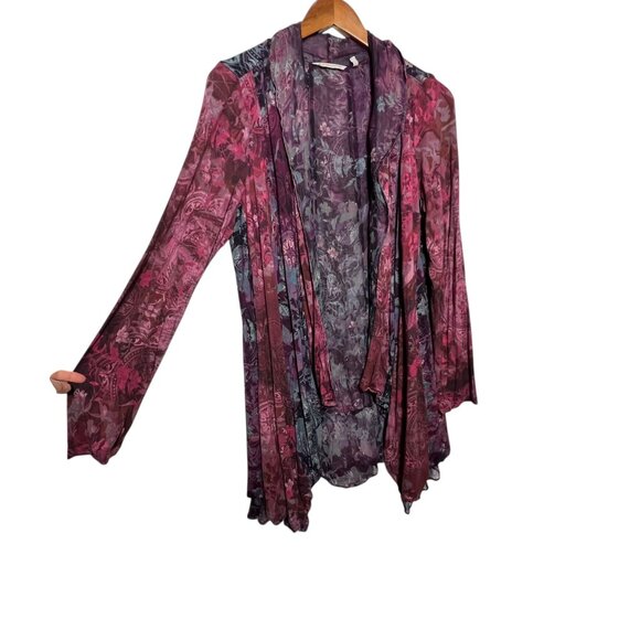 Artsy Gypsy Patchwork Whimsigoth Fairy Boho Long Cardigan Oversized Purple Small - Picture 4 of 12